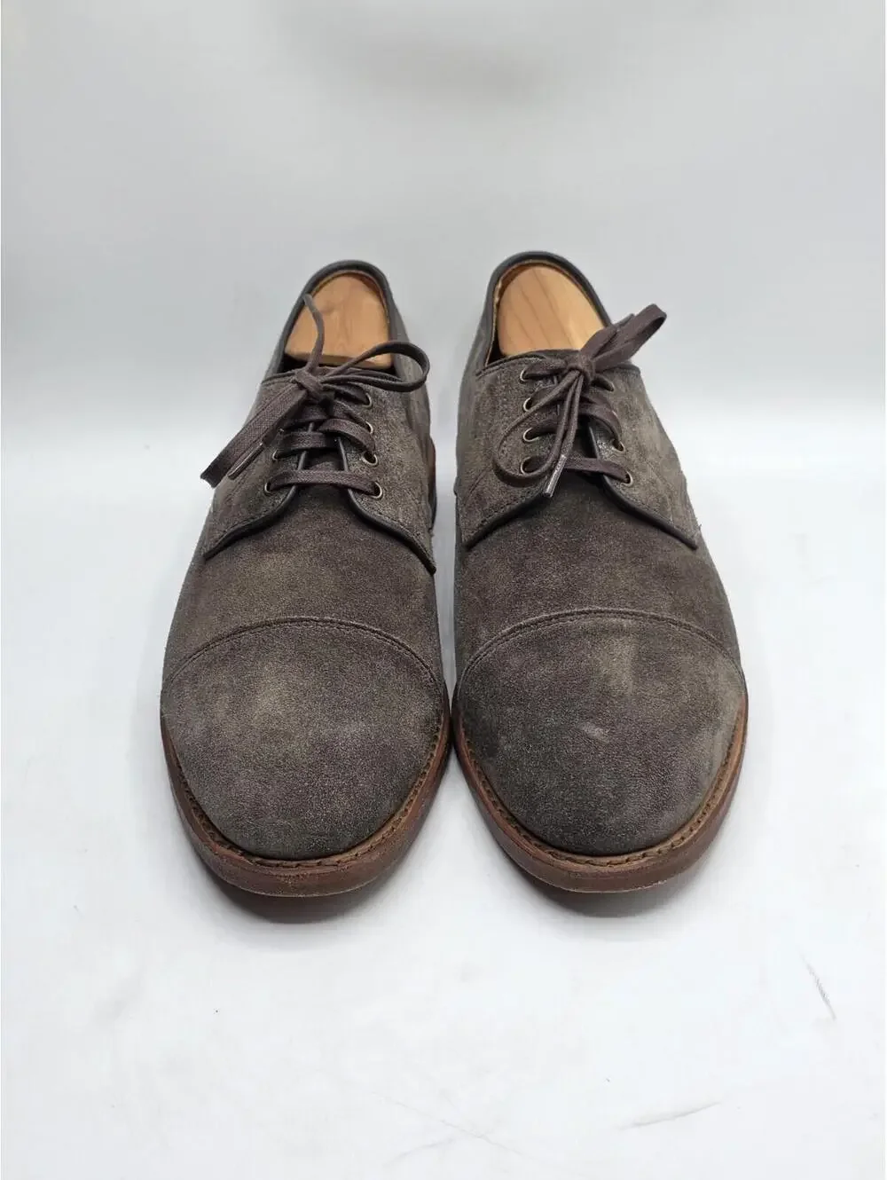 Vtg 2009 Allen Edmonds Tate Suede Cap Toe Derby 7.5 D Taupe Brown USA Box 3372